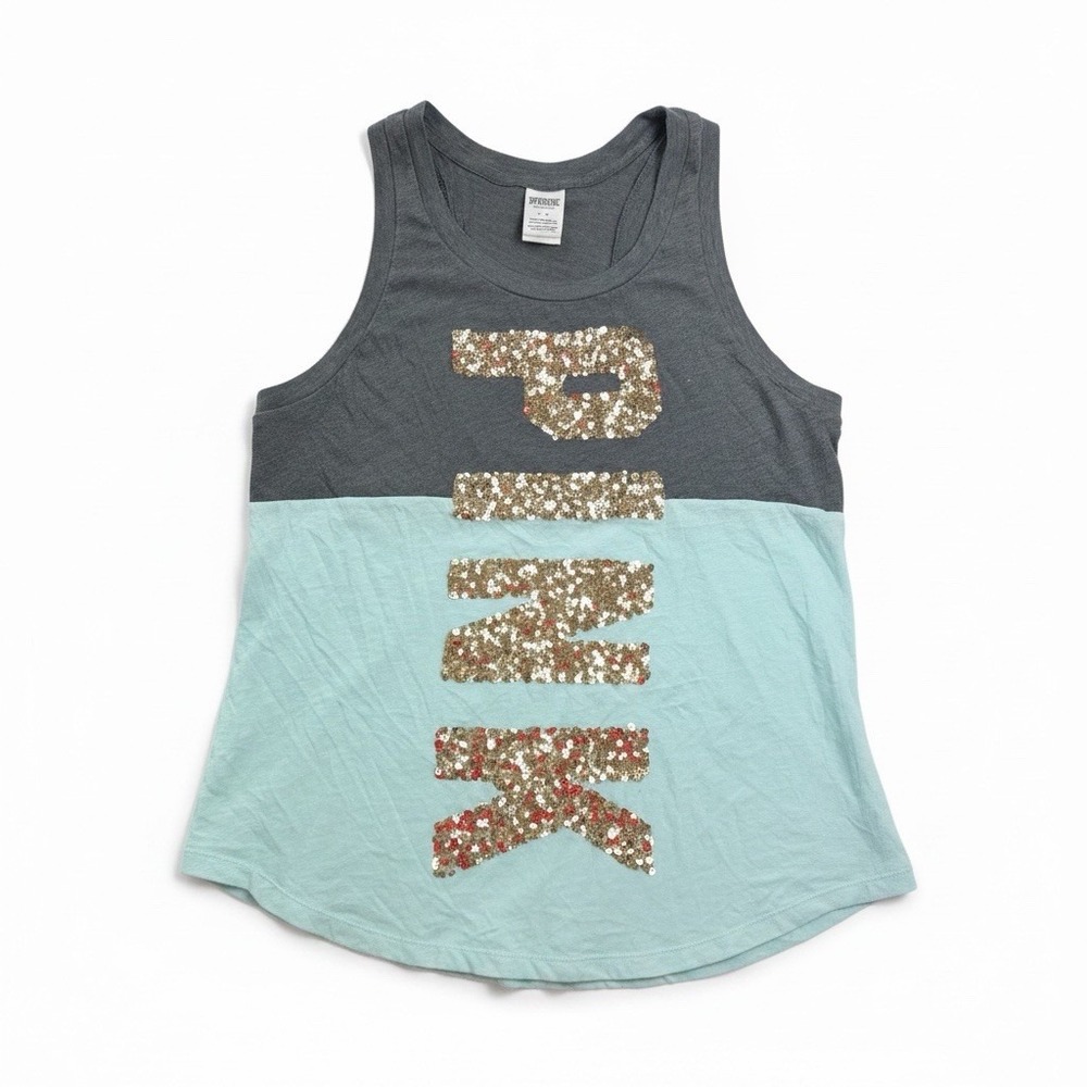 Y2K Victoria's Secret PINK Sequin Racerback Tank Workout Top Blue Grey Large